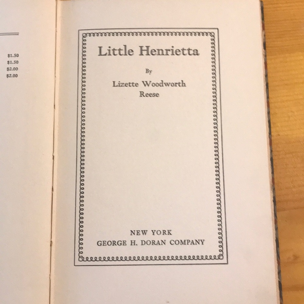 ‘Little Henrietta’ book by Lizette Reese 1927